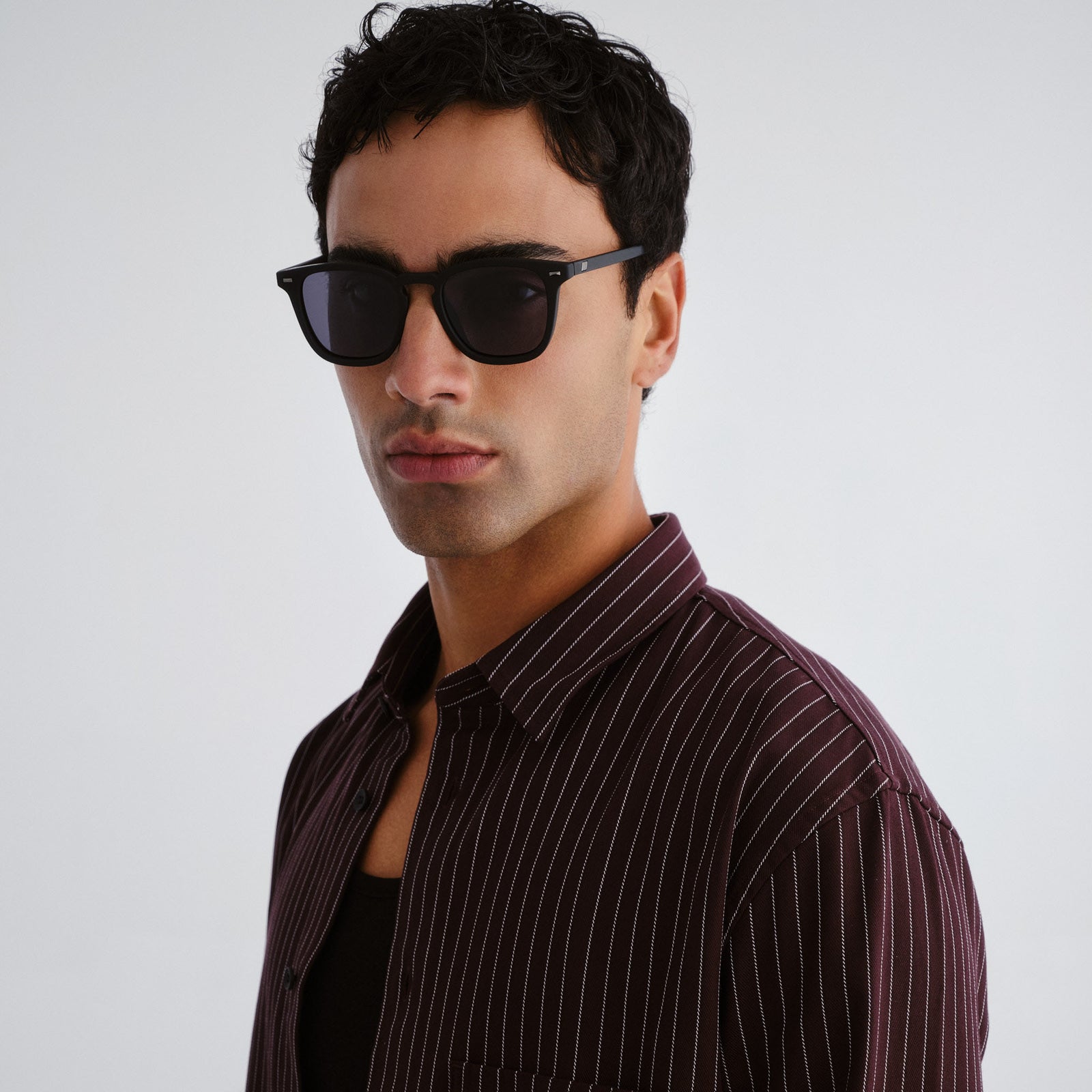 No Biggie Black Rubber Uni-Sex Square Sunglasses | Le Specs