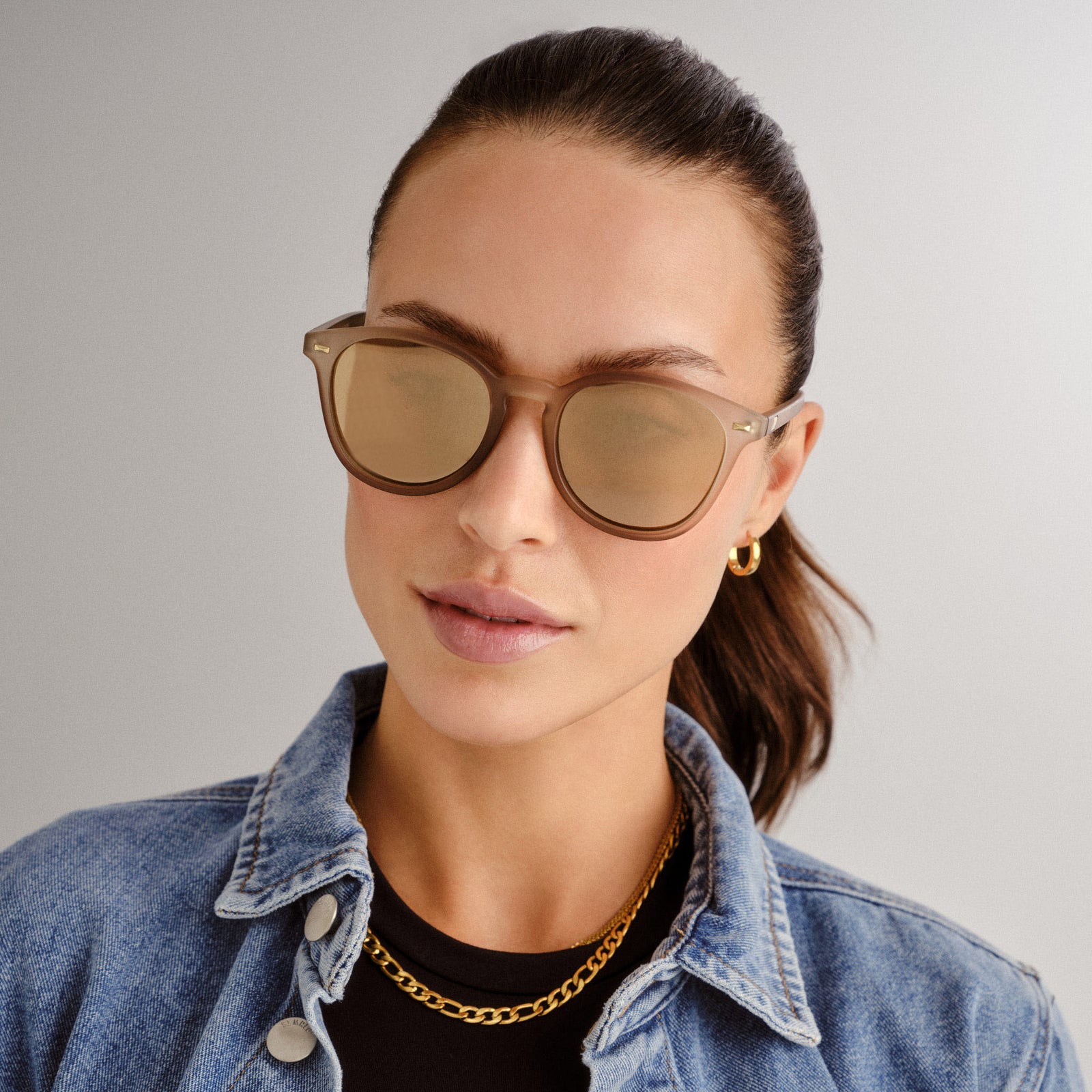 Bandwagon Matte Stone Uni-Sex Round Sunglasses | Le Specs
