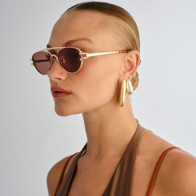 Numero Seis Bright Gold Female Aviator Sunglasses | Le Specs