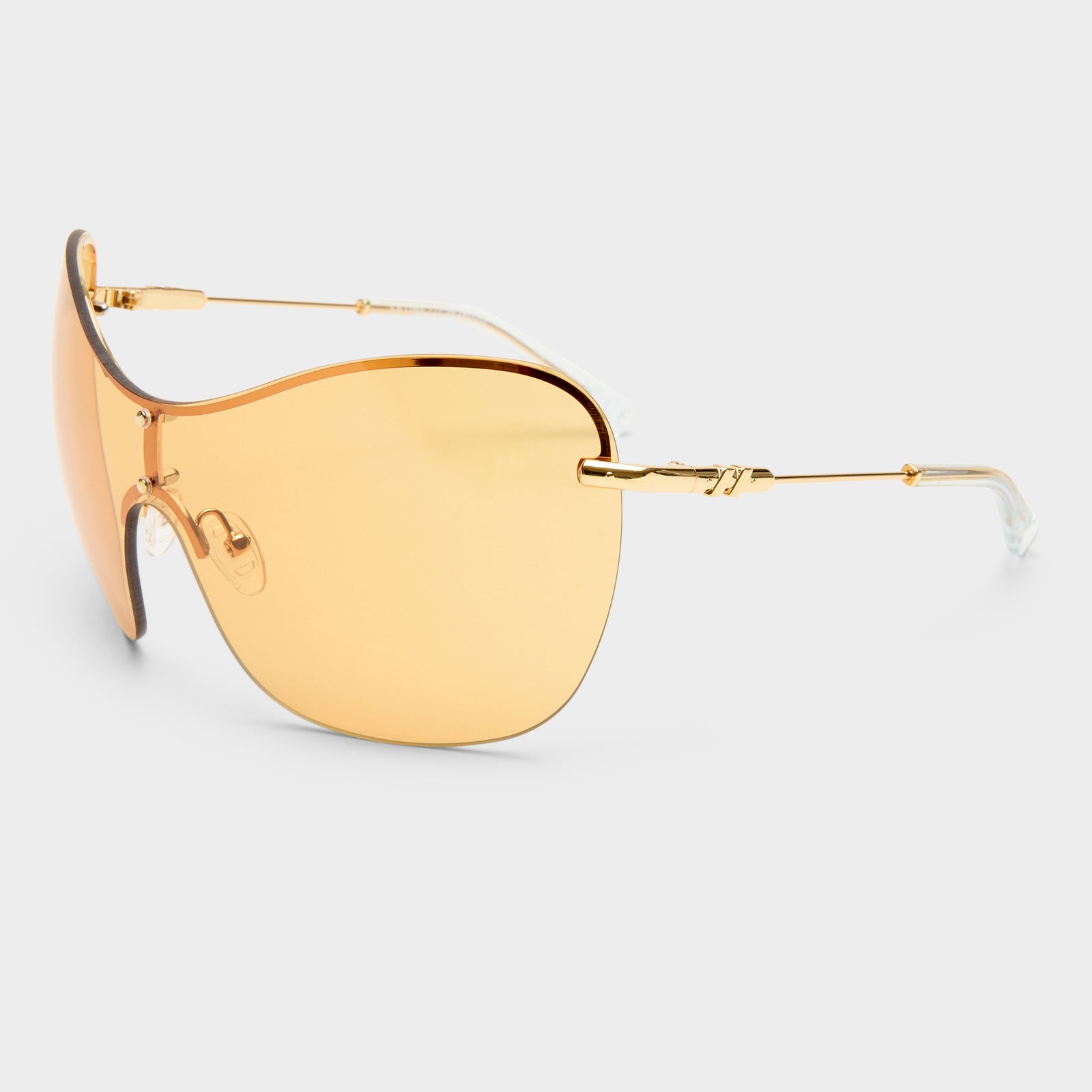 Satine Shiny Gold Female Shield Sunglasses | Le Specs