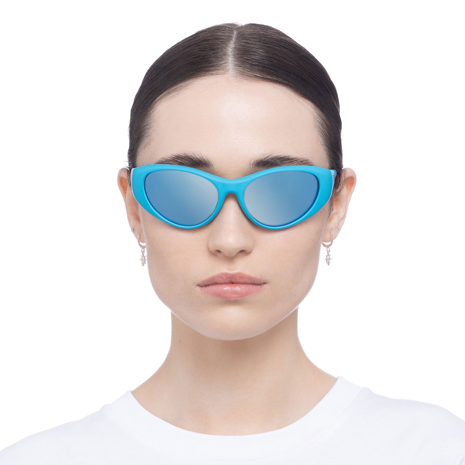 Dotcom Matte Cyan Uni-Sex Wrap Sunglasses | Le Specs