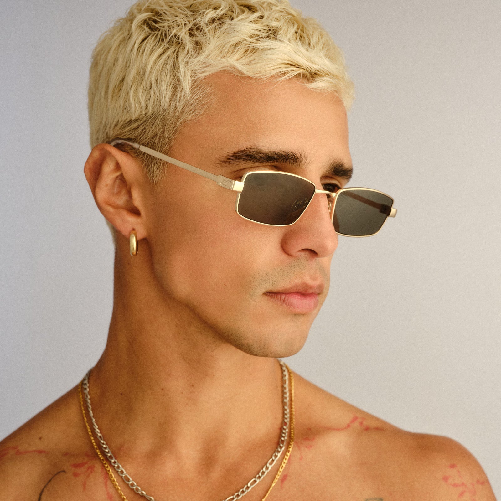 Bizarro Bright Gold Clear Uni-Sex Rectangle Sunglasses | Le Specs