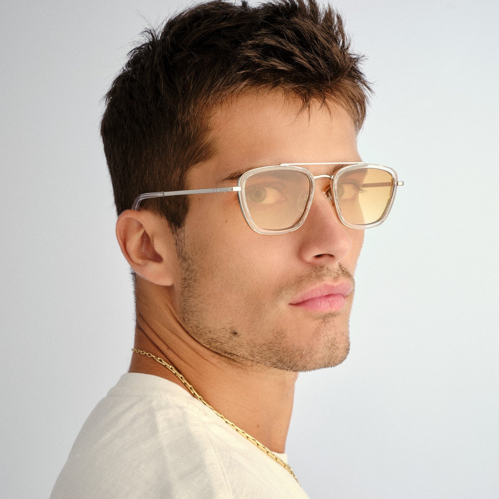 Diametric Silver Crystal Clear Uni-Sex Aviator Sunglasses | Le Specs
