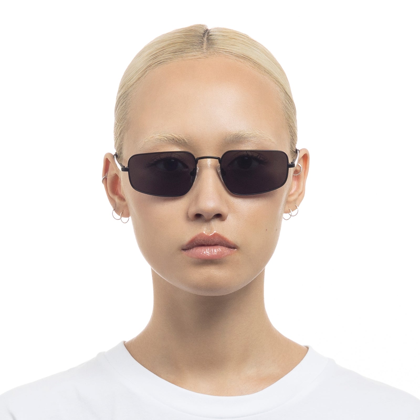 Metagalactic Matte Black Uni-Sex Rectangle Sunglasses | Le Specs