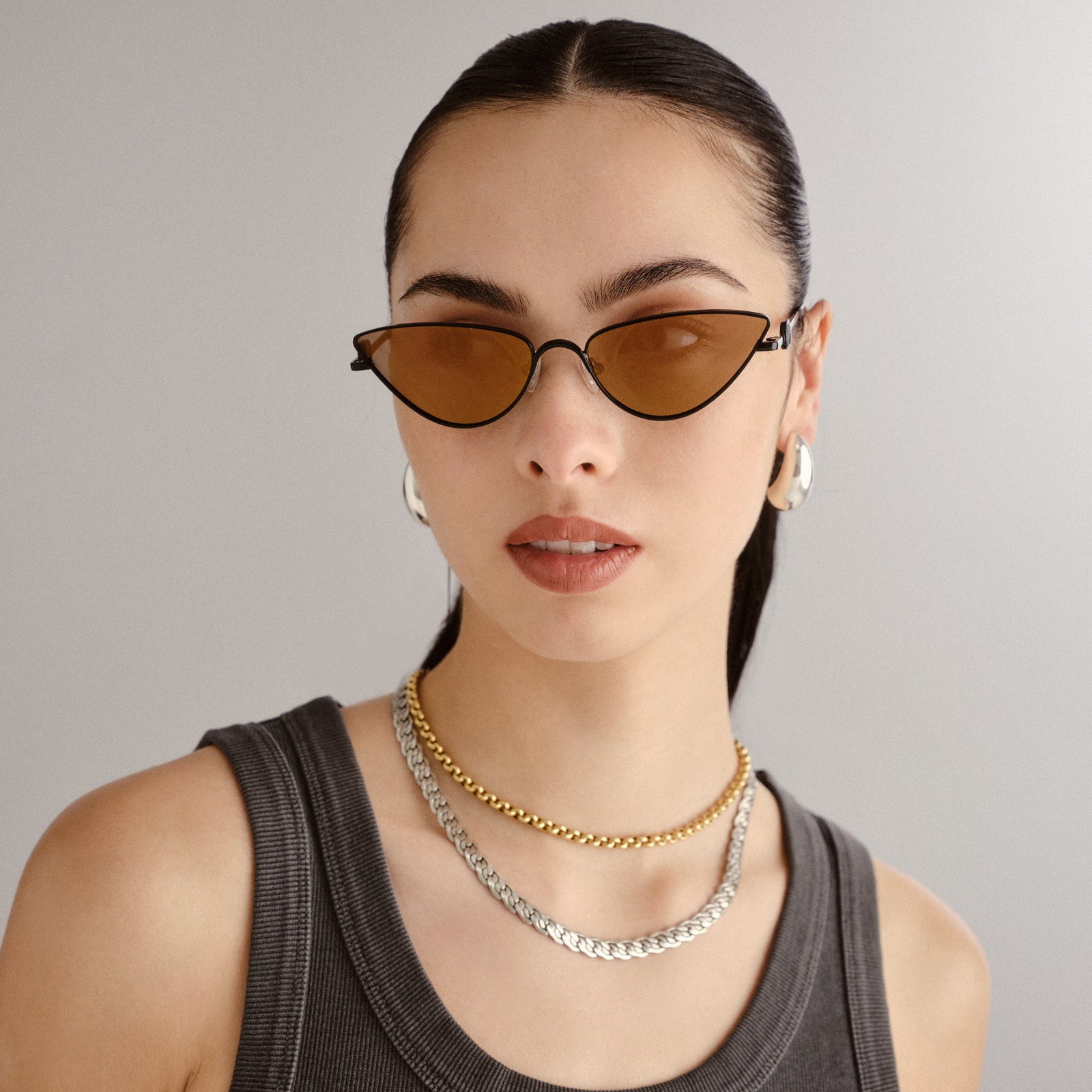 The Soiree Satin Black Female Cat-Eye Sunglasses | Le Specs