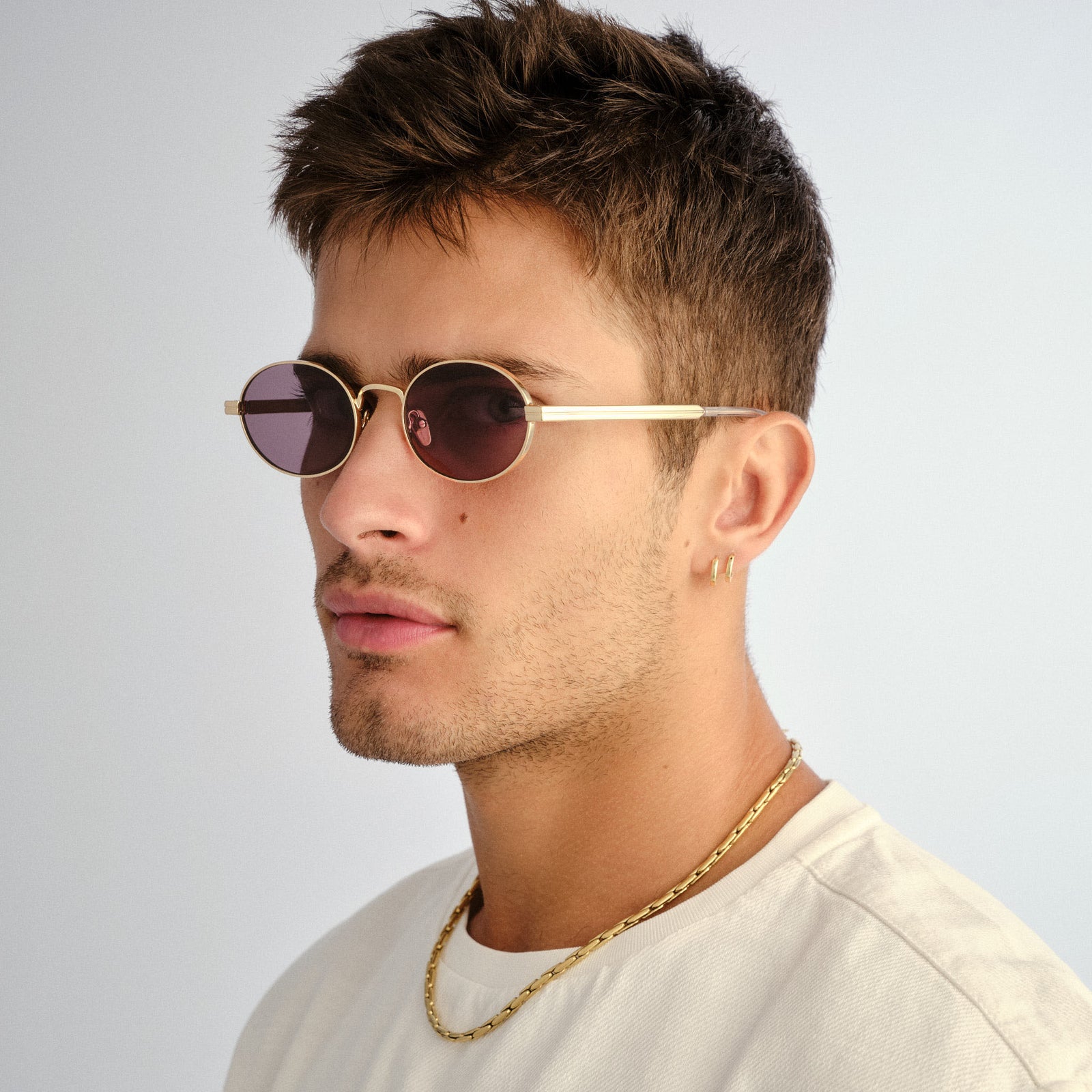 Side Bar Gold Uni-Sex Round Sunglasses | Le Specs