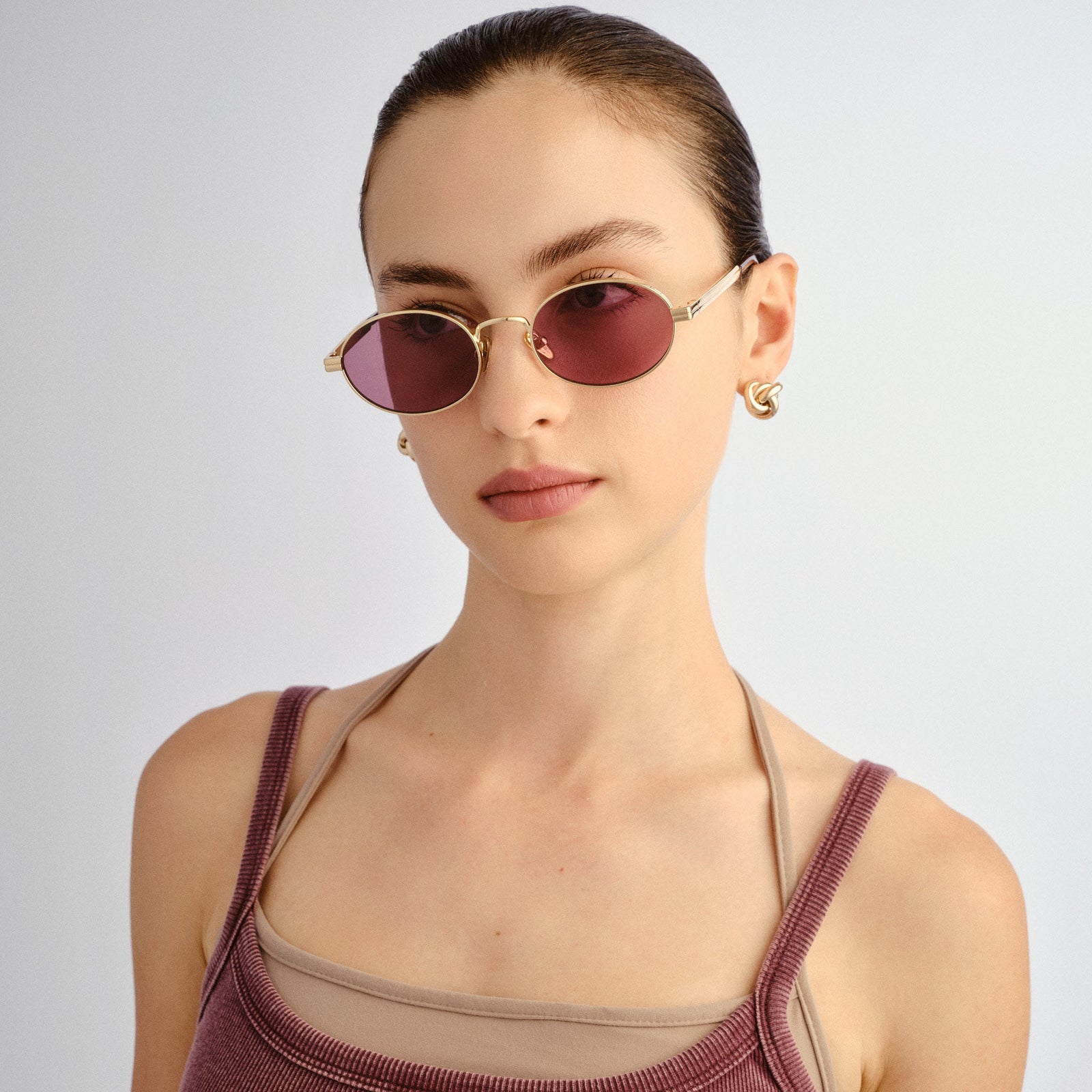 Side Bar Gold Uni-Sex Round Sunglasses | Le Specs