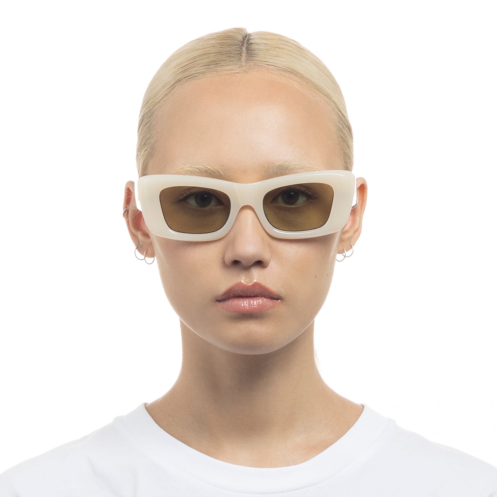 Dopamine Milky Almond Uni-Sex Rectangle Sunglasses | Le Specs