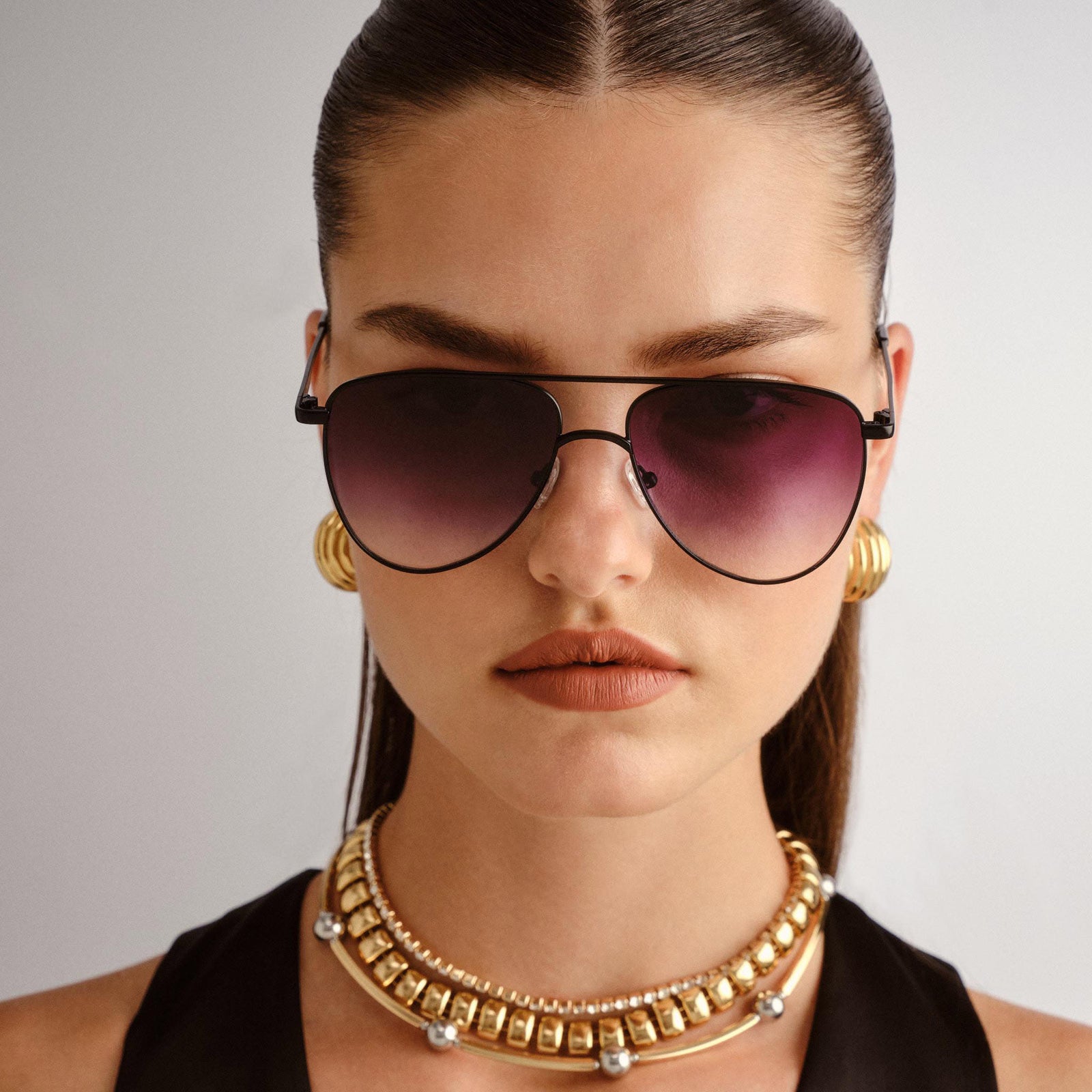 The Duke Matte Black Uni-Sex Aviator Sunglasses | Le Specs