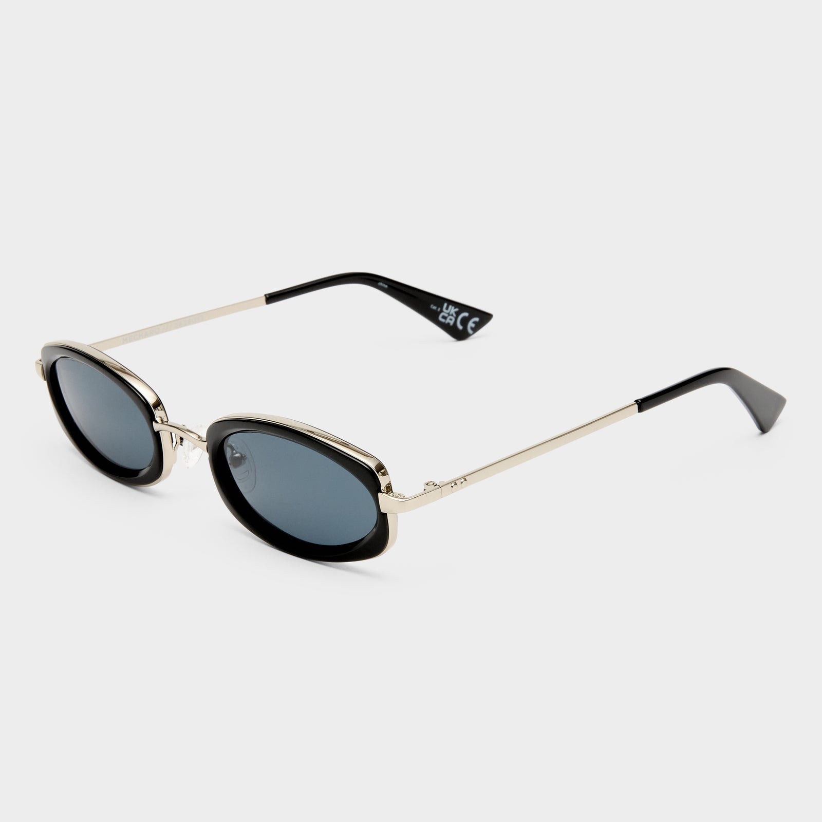 Mecharo Silver Black Uni-Sex Oval Sunglasses | Le Specs