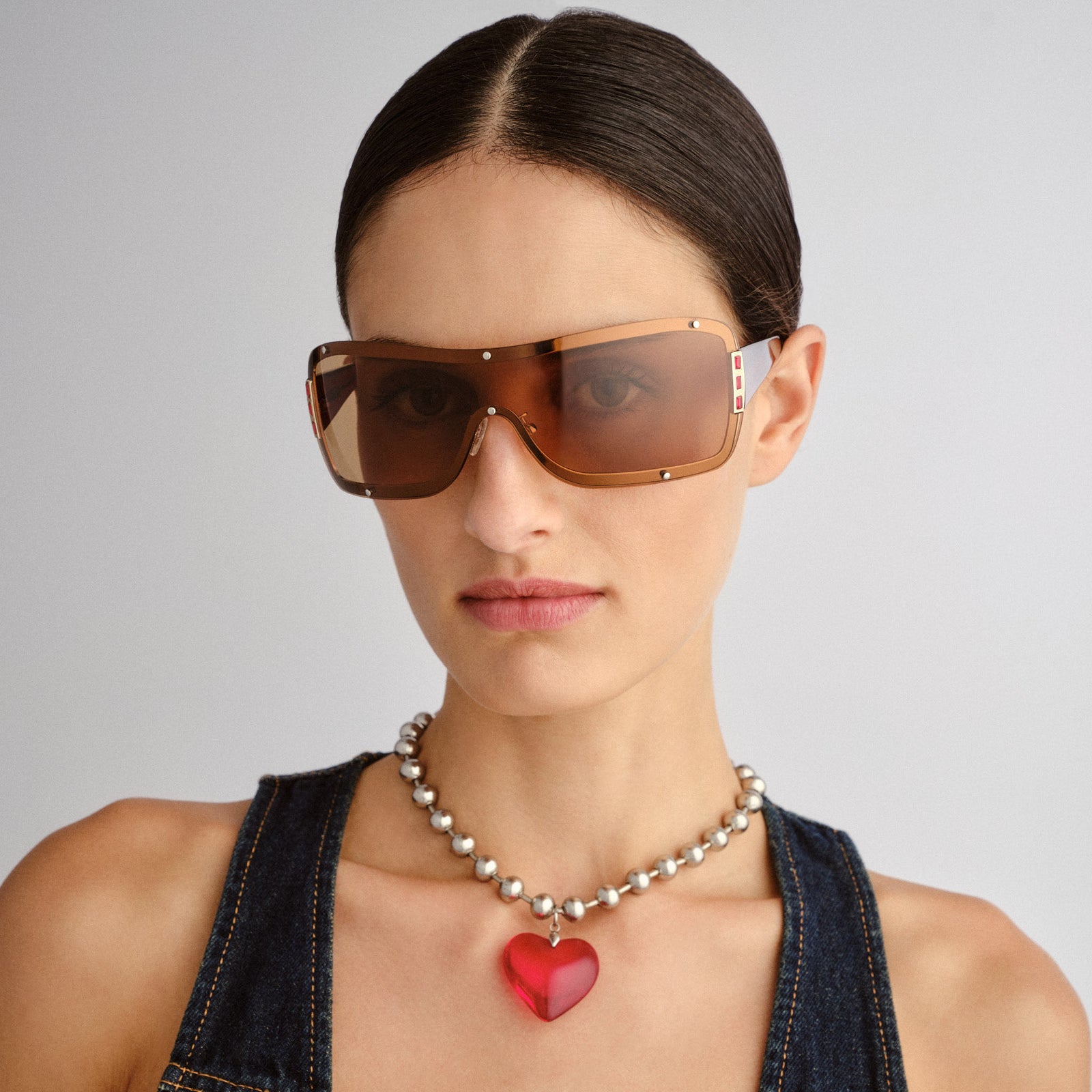 Veiled Bright Gold Vermilion Female Shield Sunglasses | Le Specs