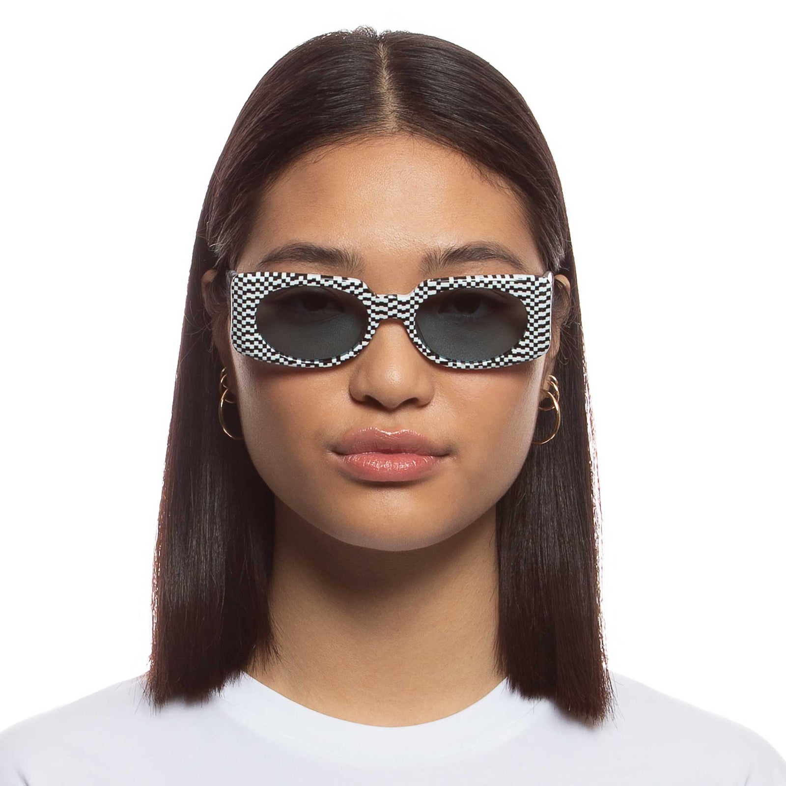 Bow Down Monochrome Check Uni-Sex Rectangle Sunglasses | Le Specs