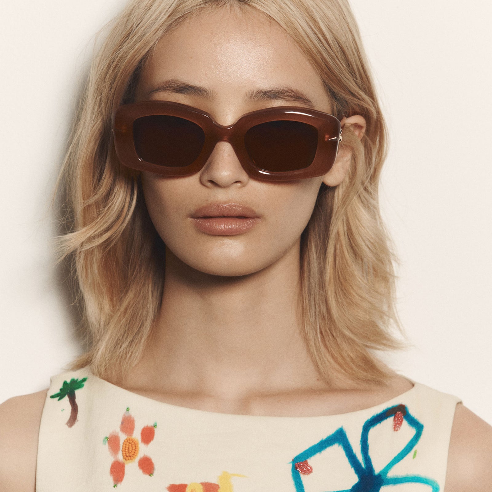 Celestina Tan Female Square Sunglasses | Le Specs