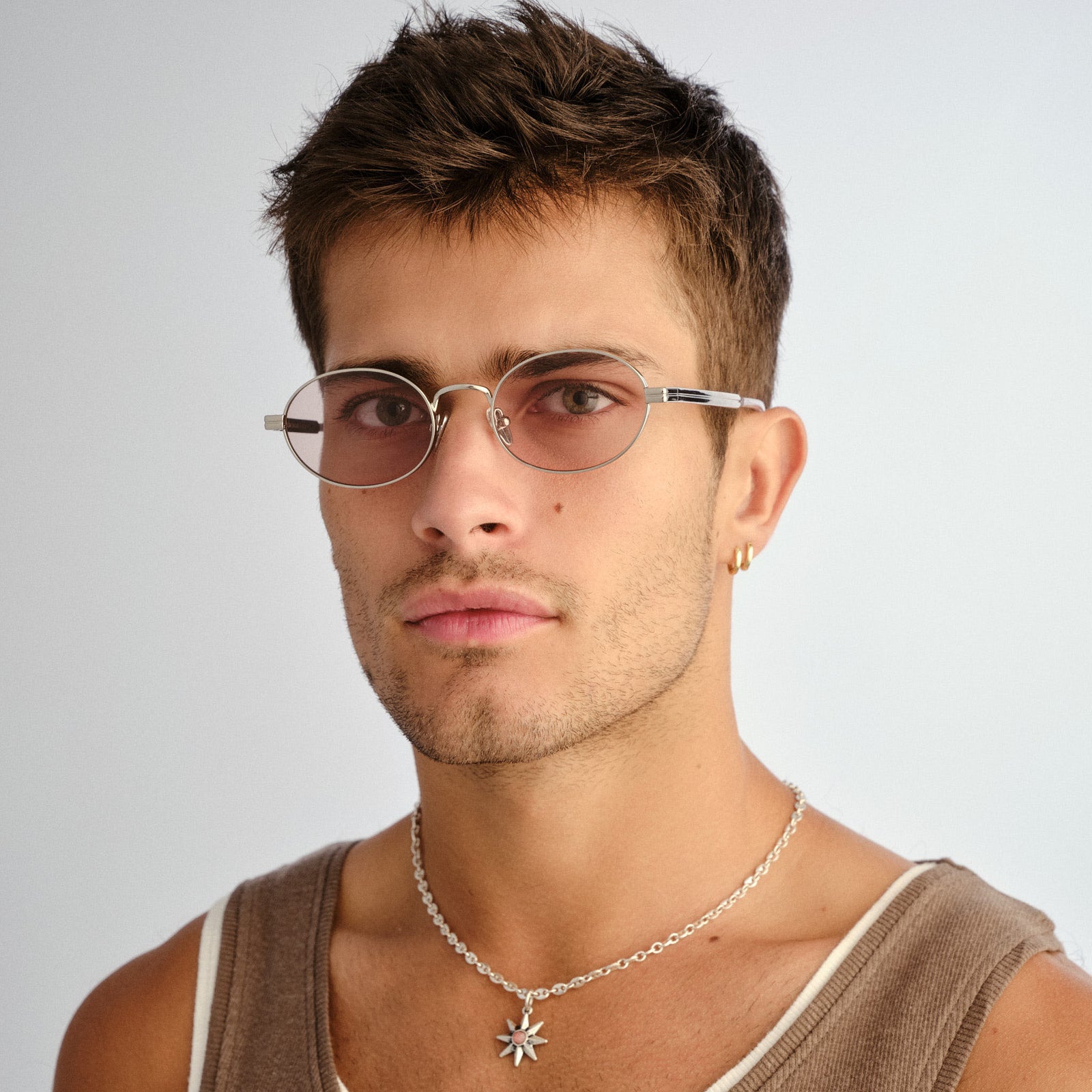 Side Bar Silver Uni-Sex Round Sunglasses | Le Specs