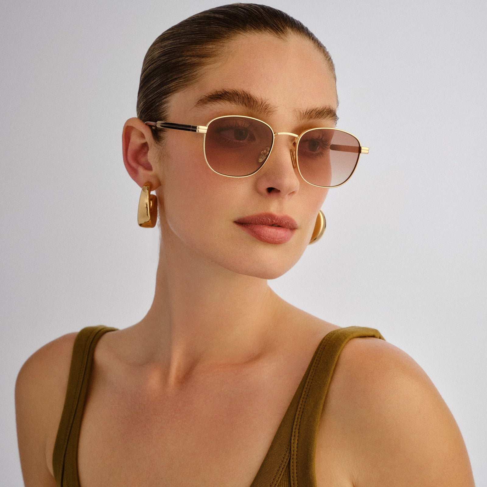 Zenith Gold Uni-Sex Square Sunglasses | Le Specs